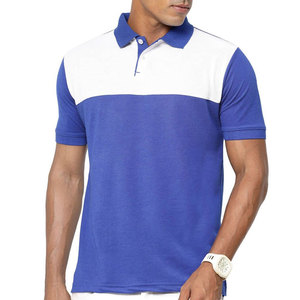 Polo de Manga Corta para Hombre, Bloques de Color Azul y Blanco, Tejido de Algodón, Corte Regular Informal, Diseño Transpirable - Product Image 1