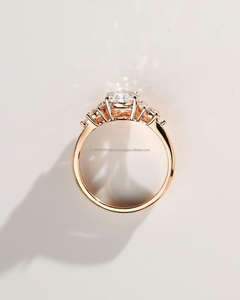 IGI Lab Grown Vintage 14K oro amarillo hecho a mano tensión conjunto Unisex boda/anillo de compromiso Diamante de corte ovalado para fiesta de aniversario - Product Image 3