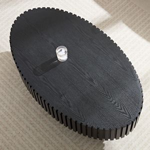 Tavolino da Caffè Moderno Artigianale a Forma di Tamburo da 43,7 Pollici per Soggiorno, Robusto Tavolino Ovale in Materiale PE - Product Image 5