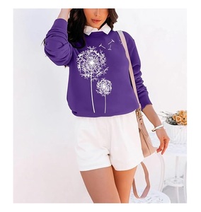 New Collection Luxury Long Sleeve Neck Shoulder Slope Printed Comfortable Casual Women's Cotton Sweatshirt Winter Custom Front - Product Image 1