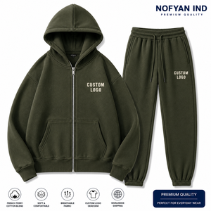 ชุดวอร์มมีฮู้ด NOFYAN IND สำหรับทุกเพศ ผลิตจากผ้าฝ้ายเฟรนช์เทอร์รี่ ผสมผสานกันเป็นเนื้อผ้าเดียวกัน ซิปด้านหน้า สีพื้น เรียบง่าย สวมใส่สบาย ความยาวเต็มตัว เหมาะสำหรับฤดูใบไม้ร่วง รับผลิตแบรนด์ส่วนตัว - Product Image 1
