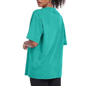 T-shirt décontracté uni à manches courtes pour femme, style personnalisé, délavé à l'acide, 100 % coton, grandes tailles, en vente avec option OEM - Product Image 5