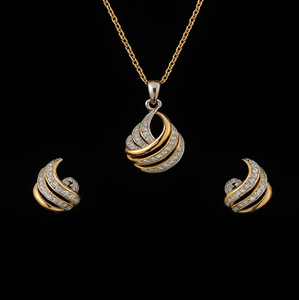 Pendentif floral élégant en or avec boucles d'oreilles assorties, disponible à prix de gros pour les détaillants de bijoux. - Product Image 1