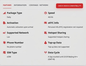 Tarjeta SIM digital (eSIM) de Laos con datos ilimitados por 5, 6, 7, 8, 9, 10, 15, 20 o 30 días. Internet de viaje 4G/5G prepago con activación instantánea por código QR. - Product Image 2