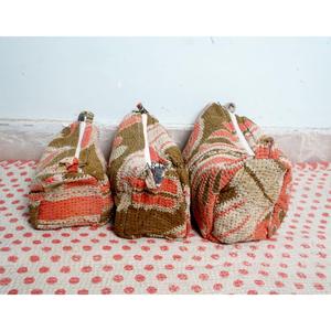 Handmade Floral Pattern Cotton Kantha Cosmetic Pouch Bag with Zipper Closure Modern Style Lightweight Multi-Purpose Women's Gift - Product Image 2