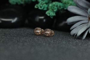 Rose Gold Black Halo Moissanite Stud <b>Earrings</b> 925 Sterling Silver | Unique Round Designer Screw <b>Back</b> <b>Earrings</b> Women Wholesale - Product Image 4