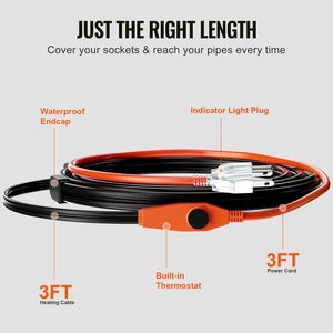 3FT 7W/FT Pipe <b>Heating</b> <b>Cable</b> with Built-in Thermostat Water Pipe Heat Tape for PVC Hose Metal Protection Pipe Blanket Heater - Product Image 5
