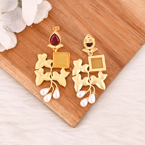Pendientes de Latón con Perlas de Ojo de Gato Amarillo y Granate, Joyería Chapada en Oro para Mujer, Lote al por Mayor de 10 Pares - Product Image 5