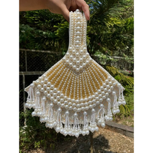 Luxury White Pearl <b>Beaded</b> <b>Fringe</b> Clutch Bag | Embroidered Bridal Evening Handbag for Wedding, Party & Festive Wear - Product Image 4