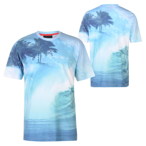 T-shirt personnalisé pour homme à sublimation, motif vague océanique, style plage tropicale, décontracté d'été, tricoté, 220 grammes, coupe oversize - Product Image 1