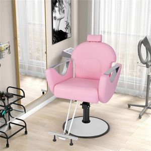 Chaise de barbier ergonomique pivotante à 360 degrés avec pompe hydraulique, chaise de salon rose - Product Image 2