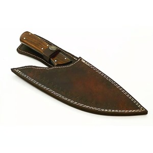 Cuchillo de Chef Profesional Hecho a Mano, Hoja de Acero de Damasco, Mango de Madera Personalizable, Funda de Cuero, Ambidiestro, Apto para Lavavajillas - Product Image 6