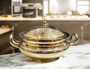 Juego de 3 cacerolas de latón y acero inoxidable de la mejor calidad con elegante estuche térmico para mesas de comedor, hoteles y catering de eventos - Product Image 6