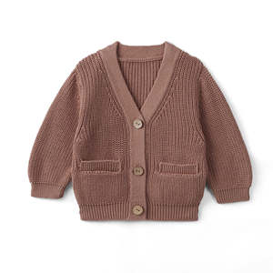 Cárdigan de Punto Premium de Color Sólido para Bebé, Cuello en V, Manga Larga, 100% Algodón, Informal, Invierno, Capa Única, con Bolsillo, Ecológico, Unisex - Product Image 1