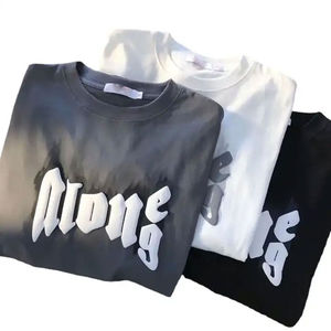 เสื้อยืดคอกว้างทรงหลวมสไตล์สตรีท แขนยาว ผ้าโพลีเอสเตอร์ ลายพิมพ์นูนโลโก้ด้านหน้า ผ้าระบายอากาศได้ดี ใส่ได้ทั้งผู้ชายและผู้หญิง - Product Image 1