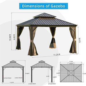 12 X 12 Hardtop Aluminum Frame Outdoor <b>Canopy</b> Galvanized Steel Double <b>Roof</b> Permanent Metal Pavilion Outdoor Pergola & Gazebo - Product Image 6