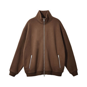 Men's Stand Collar Fleece <b>Zip</b>-<b>Up</b> <b>Jacket</b> Solid Color Regular Sleeve Autumn Wear - Product Image 2