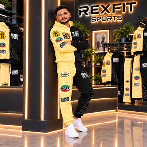 Rexfit sports 2026 Custom <b>Men</b> Sports Tracksuit <b>Hoodie</b> and Jogger Set Zip-Up <b>Hoodie</b> Tracksuit Yellow <b>Black</b> Wear REXFITSPORTS - Product Image 6