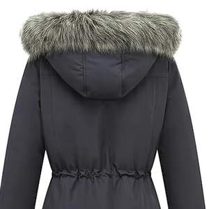 Women Winter Parka Jacket Genuine Leather Shell Fur Trim Hood Windproof Quilted Breathable Cotton Filled Long Sleeve <b>Animal</b> - Product Image 4