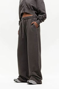 Best Quality Embroidery Washed Cropped Sport Street Wear Custom Logo Zip Up Two 2 Piece Sweatpants And <b>Tracksuits</b> For Women - Product Image 5