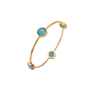 Brazalete Delicado con Piedra de Ojo de Gato Azul Chapado en Oro, Joyería para Uso Diario, Regalo para Esposa - Product Image 2