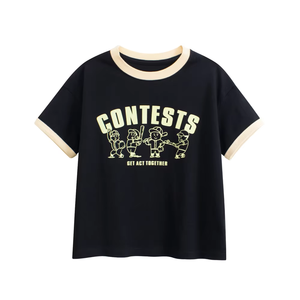 Camiseta Informal Cómoda con Estampado Negro, Diseño de Moda para Niños, Camiseta Moderna para Niños - Product Image 1
