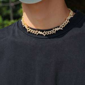 Unisex Rhodium Plated 18k Solid Gold Geometric Chain <b>Bracelet</b> with Natural Stone Inlay Hiphop Style Wedding Fashion Jewelry - Product Image 2