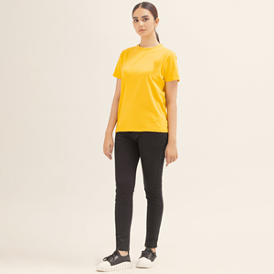 Camiseta de Manga Corta con Cuello Redondo para Mujer, 100% Algodón Jersey, Color Amarillo Sólido, Informal, para Primavera/Verano - Product Image 2