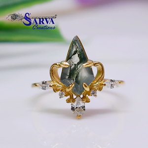 Anillo de Ágata Musgosa Natural, Chapado en Oro Rosa, Plata de Ley 925, Anillo de Diseño Floral Vintage, Joyería con Piedras Preciosas para Mujer - Product Image 6