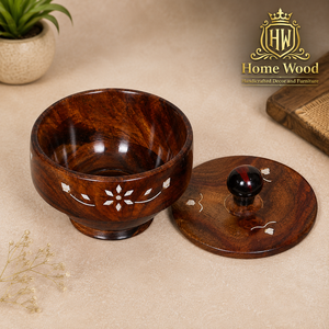 Boîte de rangement ronde en bois artisanal avec couvercle, motif végétal gravé, design traditionnel chinois - Product Image 2