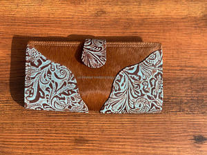 มาใหม่แกะสลักนูนกระเป๋าสตางค์สไตล์ Cowhide หนังกรณีโทรศัพท์ร้อนขายสีเทอร์ควอยซ์หนังอินเทรนด์คลัทช์ - Product Image 2