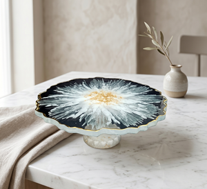 Resin <b>Cake</b> Stand with White Marble Style Mirror Polish Display <b>Decorative</b> Table Centerpiece for Bakery & Restaurant B2B <b>Supply</b> - Product Image 5