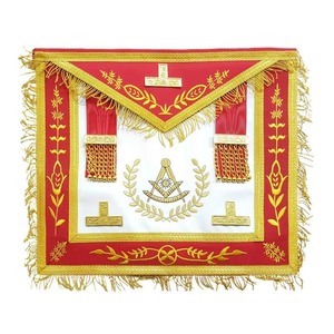 Delantal de Francmasonería Past Master Blue Lodge con Bordado Rojo Dorado a Máquina y Borlas de Cadena Metálica Dorada, Servicio OEM - Product Image 1