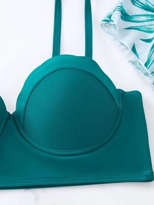 Maillot de bain personnalisé à taille haute, haut court, usine, contrôle du ventre, soutien-gorge à armatures, push-up, ensemble de 2 pièces, rayé, à une épaule, respirant, sexy - Product Image 4