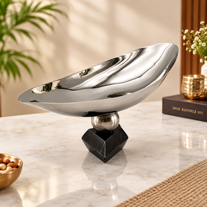 Bol à fruits et à collations sculptural haut de gamme sur support en marbre noir pour une présentation élégante sur la table |   Service de table de luxe en acier inoxydable pour la maison - Product Image 4