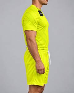Maillot de football CLAW INTL pour homme, jaune fluo, manches courtes, col rond, en polyester anti-humidité, coupe athlétique - Product Image 4