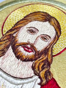 Luxury Hand Embroidered Sacred Heart Figure Patch Bullion <b>Wire</b> Goldwork Applique Religious Embroidery Badge Premium Quality - Product Image 3