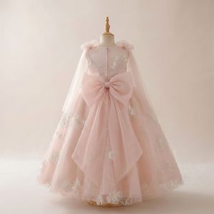 Vestido de Niña para Damas de Honor, Color Rosa Pálido Etéreo, con Bordado Floral 3D Hecho a Mano, Capa de Satén Transparente, Estilo Princesa, Largo hasta la Rodilla - Product Image 2