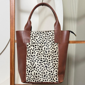 Sac fourre-tout en cuir véritable personnalisé avec panneau avant en cuir de vachette tacheté sac à main élégant fait à la main pour les femmes sacs à bandoulière quotidiens spacieux - Product Image 4