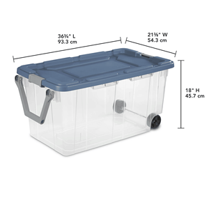 Bacs de rangement empilables à roulettes de 160 litres, extra grands, en plastique transparent avec couvercle à loquet et poignée de traction, lot de 4 - Product Image 6