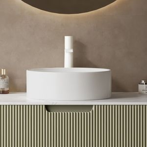 14\" White <b>Round</b> Vessel Ceramic <b>Basin</b> Bathroom Sink Faucet-Not Included No Cabinet - Product Image 3