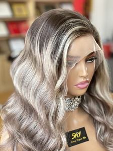 Alta calidad Raw Virgin 100% Cabello humano platino ceniza Rubio Base de seda frontal 613 reflejos ombre colores pelucas para niña blanca - Product Image 2