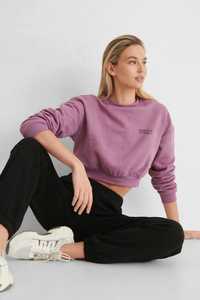 Sweat-shirt à col rond en polaire violet pour femme, pull court décontracté à manches longues, haut d'automne - Product Image 1