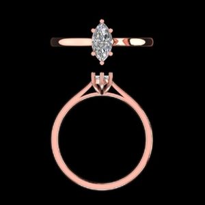 Anillo de compromiso solitario de oro rosa con diamante talla marquesa, banda delgada pulida minimalista y engaste de seis puntas, joyería para mujer - Product Image 1