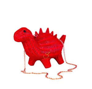 Panier de rangement en rotin mignon en forme de dinosaure, panier cadeau unique en forme de stégosaure rouge tressé, boîte décorative en osier avec chaîne - Product Image 5