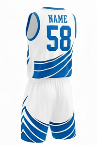 Conjunto de Camiseta de Baloncesto Personalizada, Blanca y Azul, Sublimada, Absorbente de Humedad, Unisex, para Adultos, Cuello en V, Sin Mangas, Nombre del Equipo 58 - Product Image 5