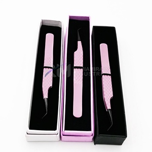 <b>Pink</b> Stainless Steel Eyelash Tweezers Precision Tip Professional Lash Extension <b>Tool</b> <b>Box</b> Packaging - Product Image 1