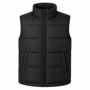 Wholesale Men Sleeveless Jacket Stand Up Collar Padded <b>Puffer</b> Bodywarmer Side Pockets Solid Color Custom Men <b>Puffer</b> <b>Vest</b> - Product Image 1