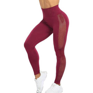 Butt Lifting Seamless Knitted Leggings Women Mid Waist Hollow Out Mesh <b>Tummy</b> <b>Control</b> Eco-Friendly Fitness Gym Running Yoga Pants - Product Image 4