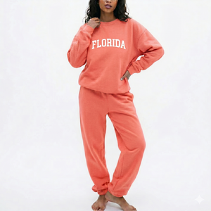 Women Custom Logo Printed Eco Friendly Seamless Anti static Polyester/Cotton Blend Long Two Piece Jogging Sweat Suit <b>Set</b> - Product Image 6